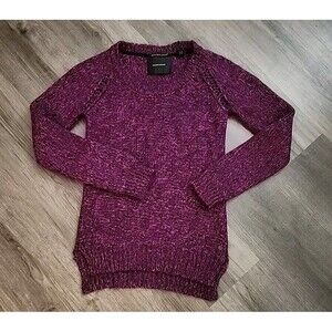 Madison Scotch Womens Sweater Pink Blue Sm Woven Long Sleeve Wool Blend Star Pin